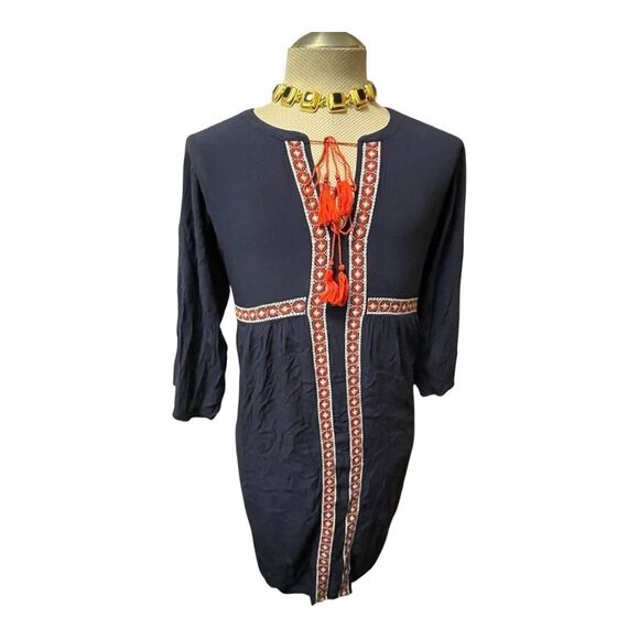 Old Navy Matching Embroidered Mini Swing Dress Women’s Large Aztec Boho Peasant - Picture 1 of 13